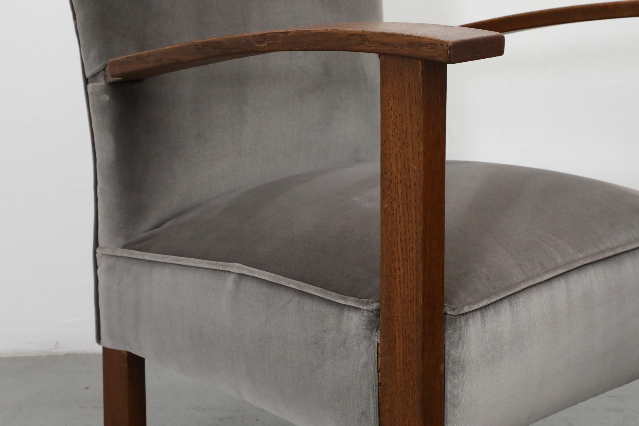 Paire de belles chaises longues Art Déco hollandaises en velours gris sceau en vente 7