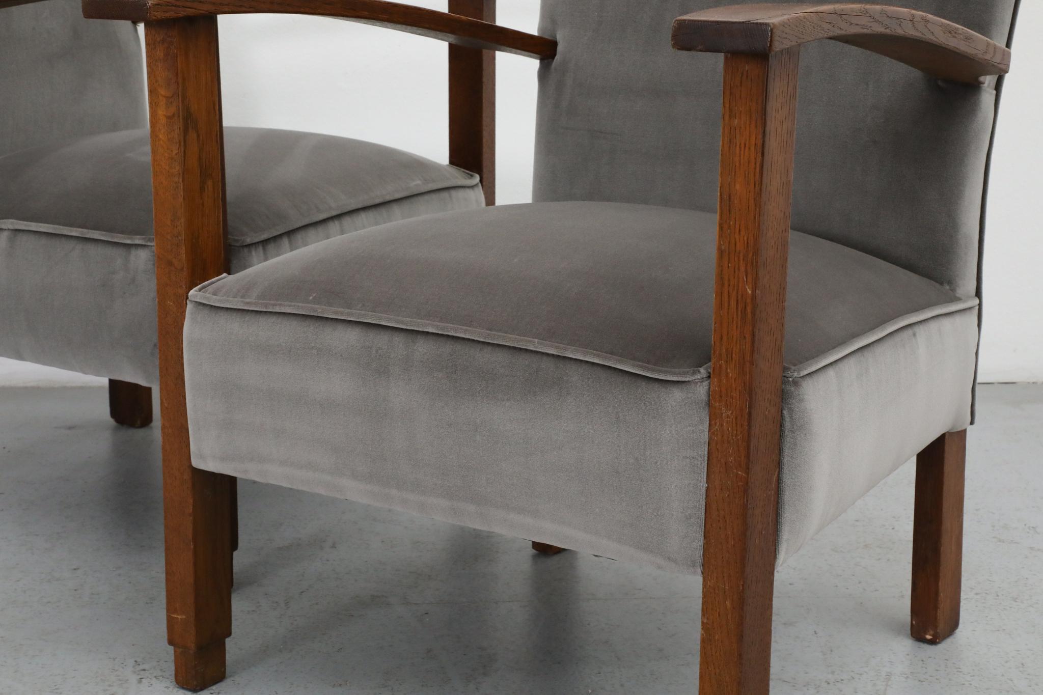 Paire de belles chaises longues Art Déco hollandaises en velours gris sceau en vente 8