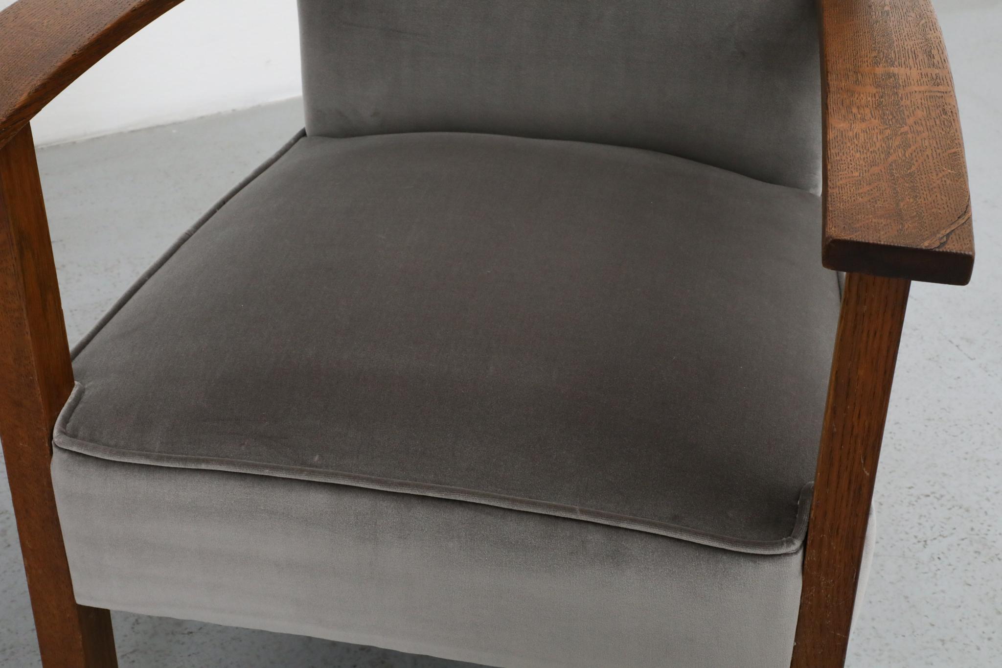 Paire de belles chaises longues Art Déco hollandaises en velours gris sceau en vente 9