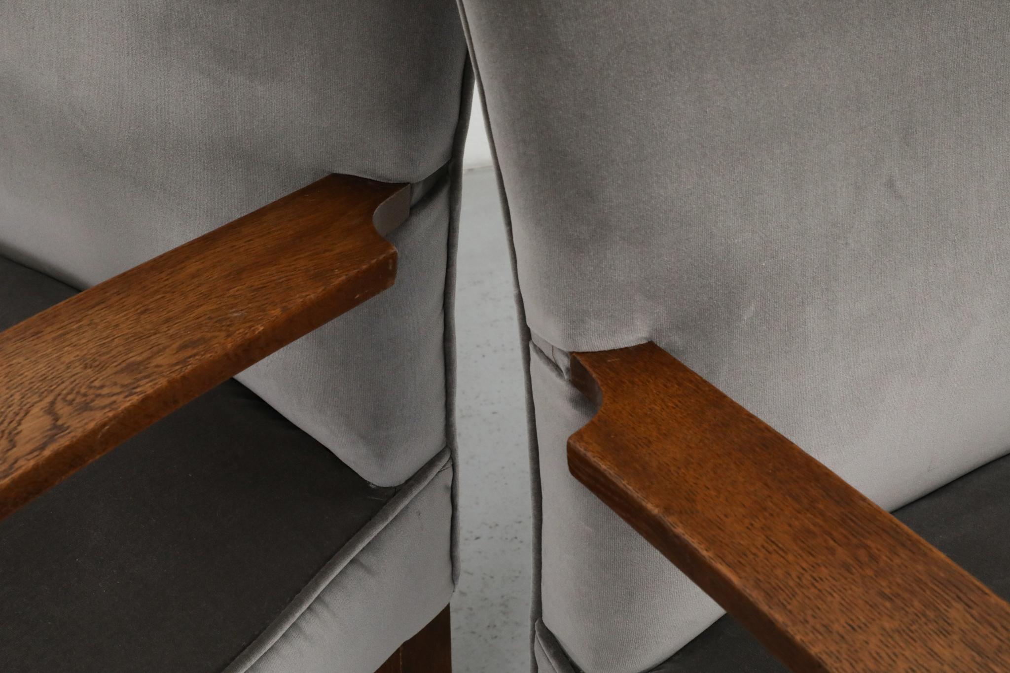 Paire de belles chaises longues Art Déco hollandaises en velours gris sceau en vente 11