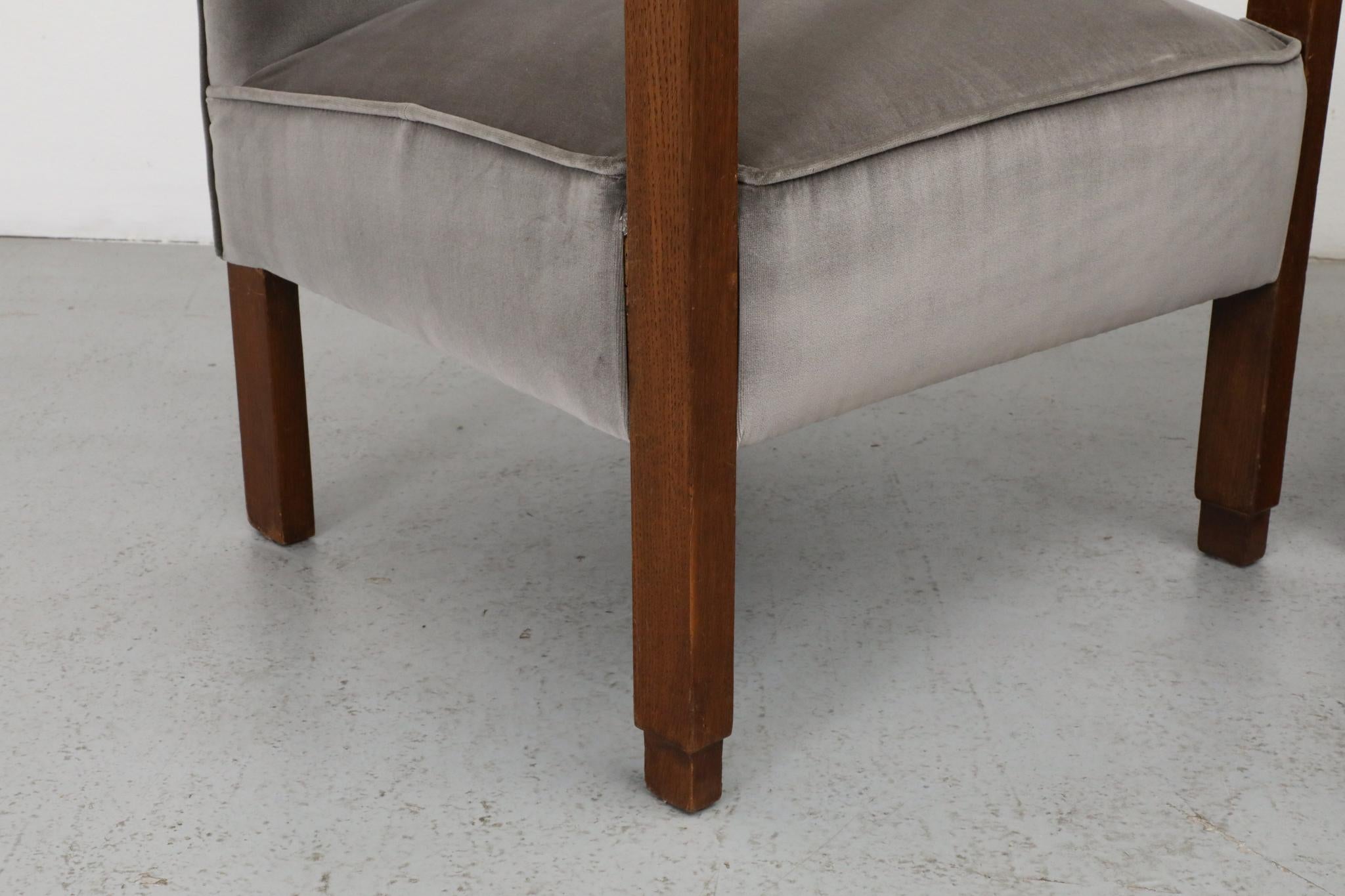 Paire de belles chaises longues Art Déco hollandaises en velours gris sceau en vente 12