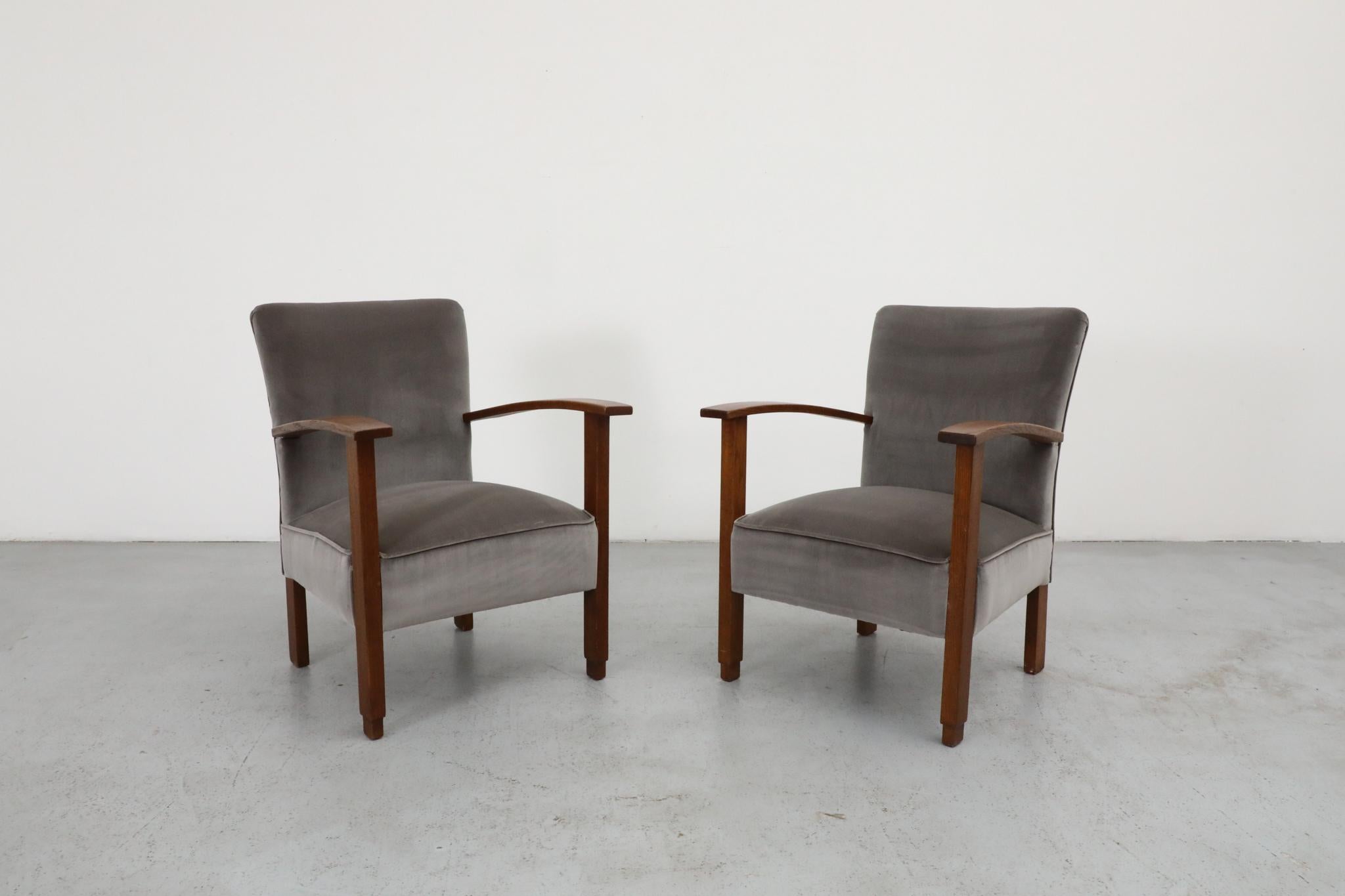 Art déco Paire de belles chaises longues Art Déco hollandaises en velours gris sceau en vente