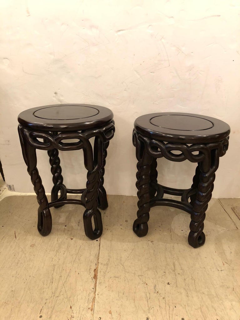 Pair of Handsome Exotic Wood End Tables or Side Accent Tables For Sale