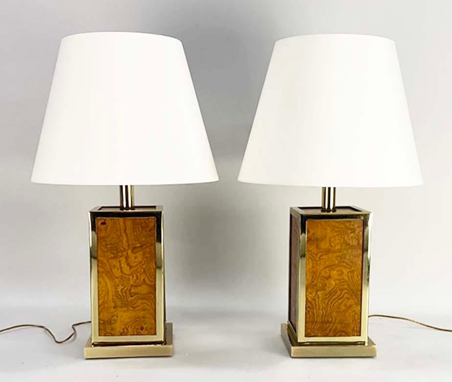 Coppia di bellissime lampade da tavolo italiane in Wood Wood e ottone in vendita 2
