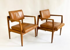 Coppia di splendide sedie in pelle e noce Jens Risom