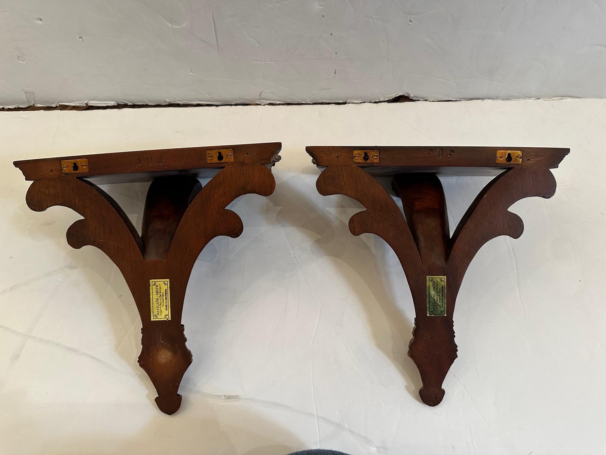 Gilt Pair of Handsome Maitland Smith Mahogany and Gilded Wall Brackets For Sale