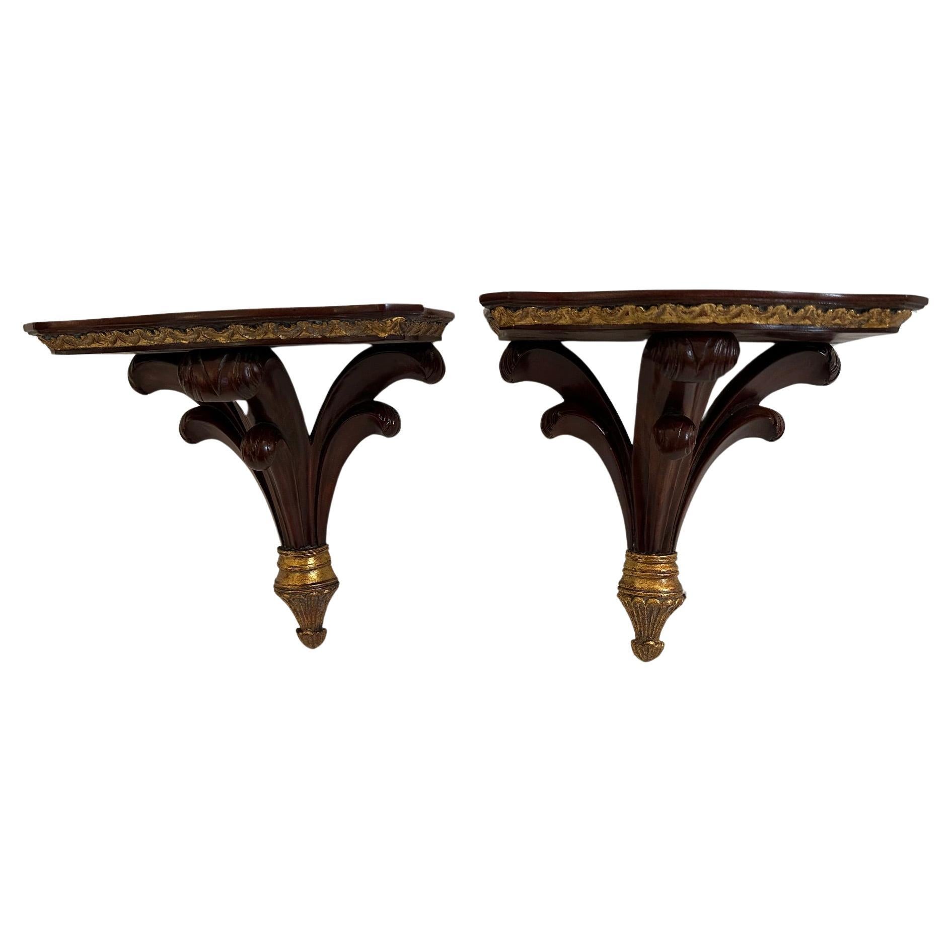 Pair of Handsome Maitland Smith Mahogany and Gilded Wall Brackets For Sale