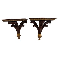 Vintage Pair of Handsome Maitland Smith Mahogany and Gilded Wall Brackets