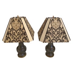 Pair of Handsome Pewter and Brass Table Lamps with Custom Shades