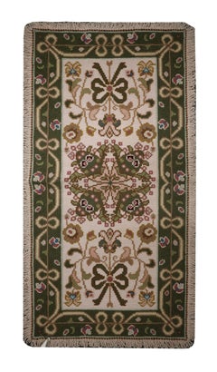 Pair of Handwoven Carpet Portuguese Needlepoint Rugs Wool Floral Rugs 65x135cm
