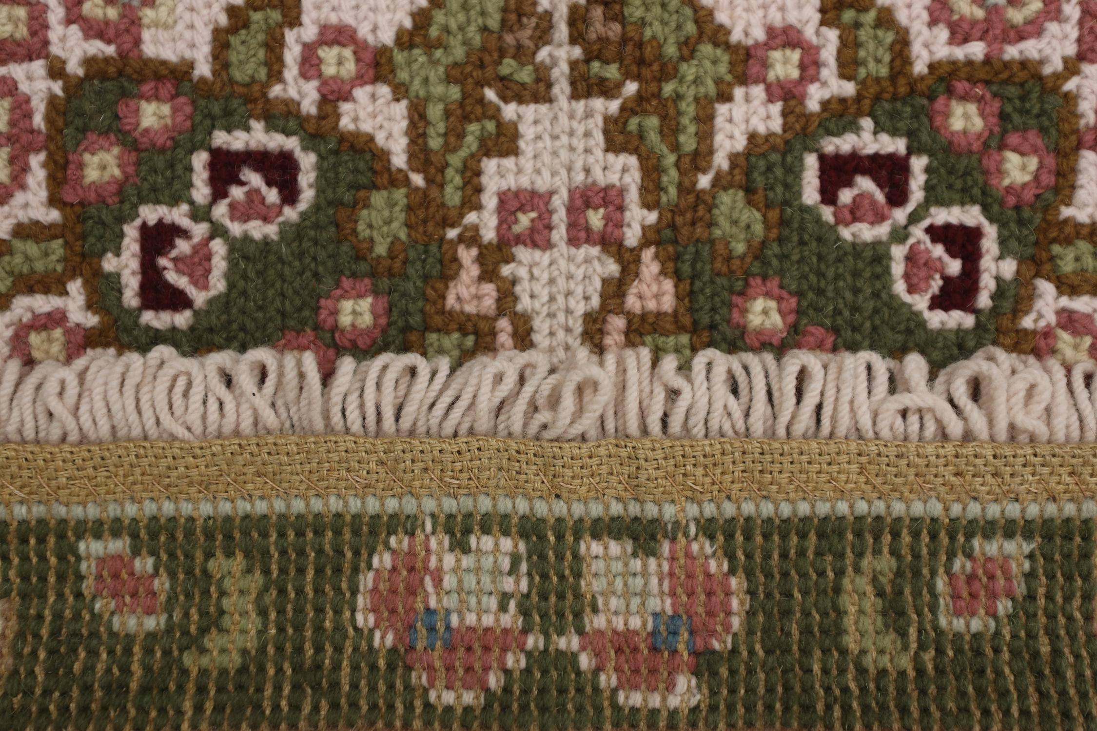 Pair of Handwoven Carpet Portuguese Needlepoint Rugs Wool Floral Rugs 65x135cm In Excellent Condition For Sale In Hampshire, GB
