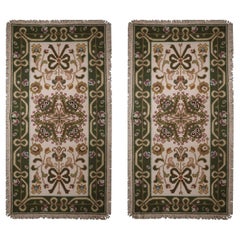 Paar handgewebte portugiesische Gobelinstickerei-Teppiche, Wolle, geblümte Teppiche 65x135cm