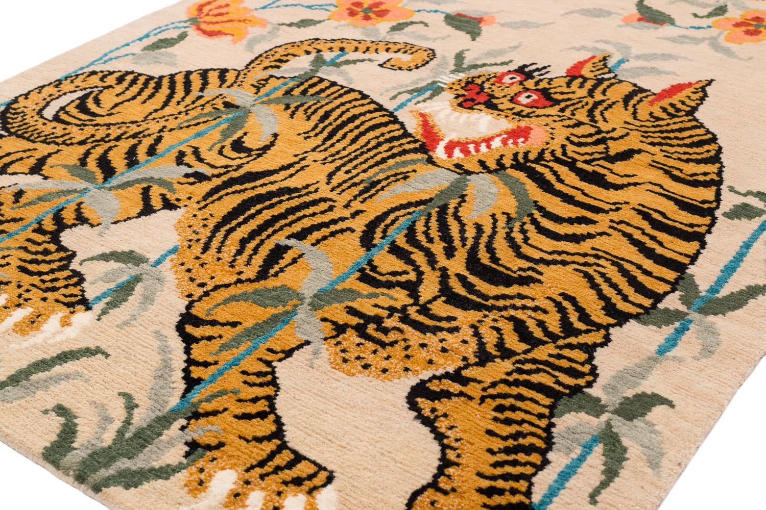 Pair of Handwoven Tibetan Wool Tiger Area Rug by Carini 1