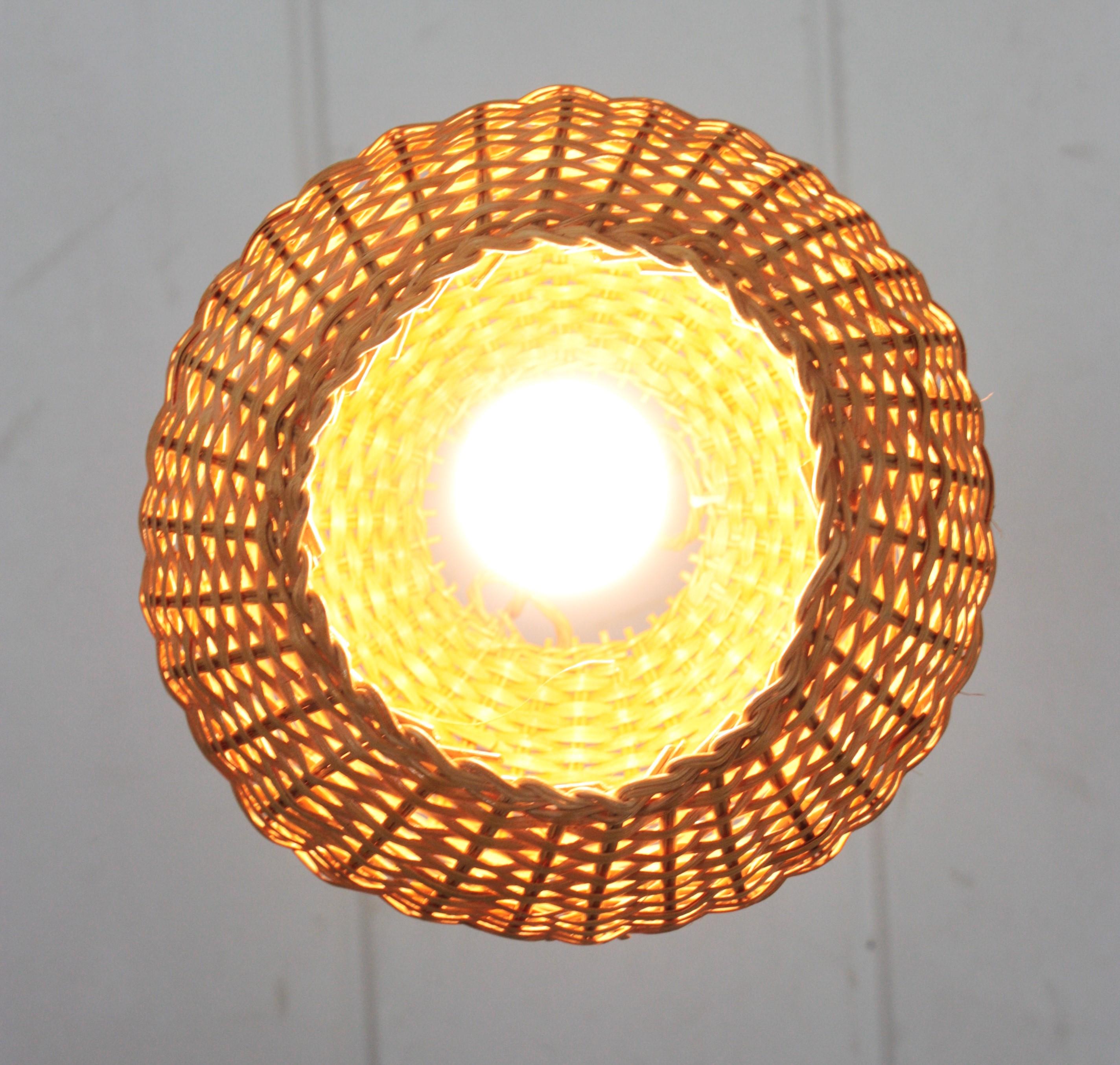 Pair of Handwoven Wicker Globe Pendant Lights or Lanterns For Sale 8
