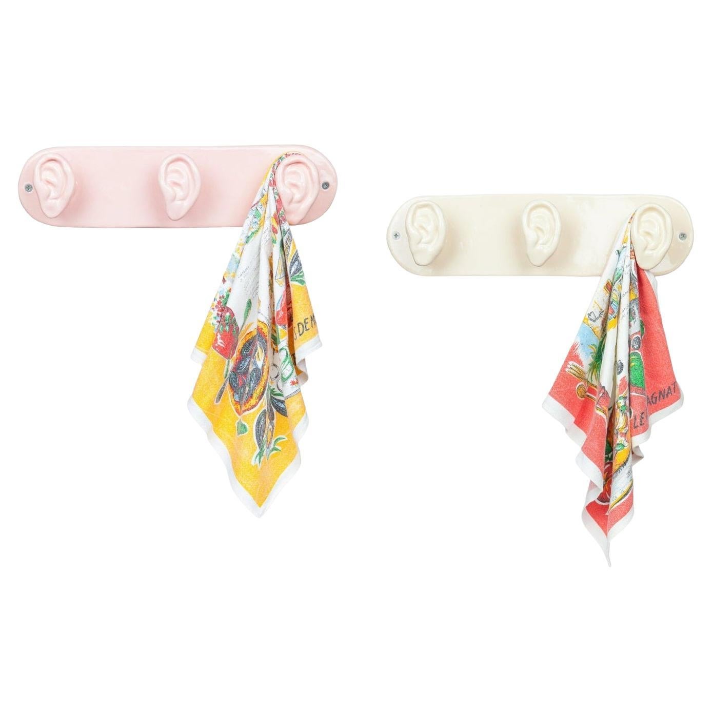 Pair of Hanging 3 Ears Pink Towel Hooks by Lola Mayeras