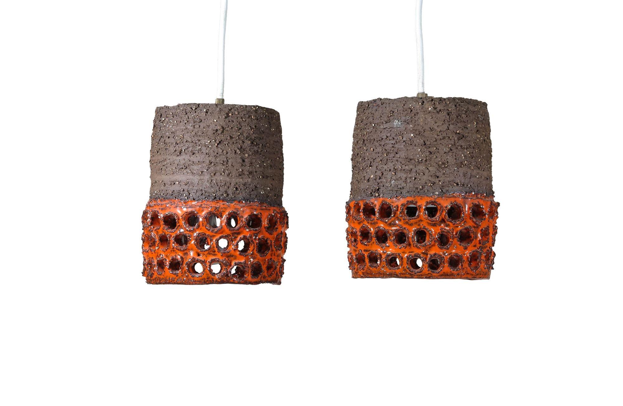 Scandinavian Modern Pair of Hanging Ceramic Pendant Lamps For Sale