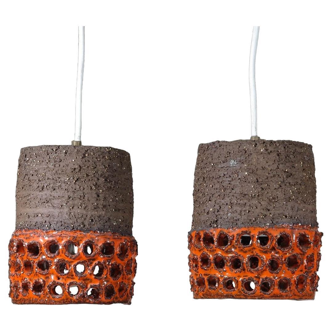 Pair of Hanging Ceramic Pendant Lamps For Sale