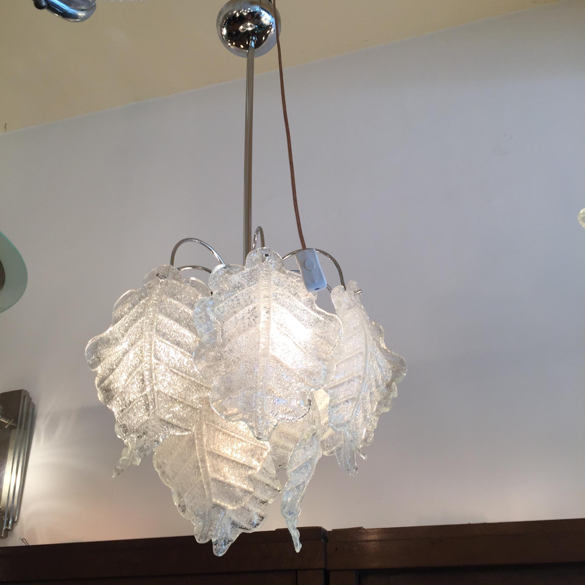 Mid-Century Modern Pair of Hanging Lamp Italian in the style of Barovier & Toso , 1970 For Sale