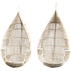 Pair of Hanging Seats in White Lacquered Bamboo, circa 1970