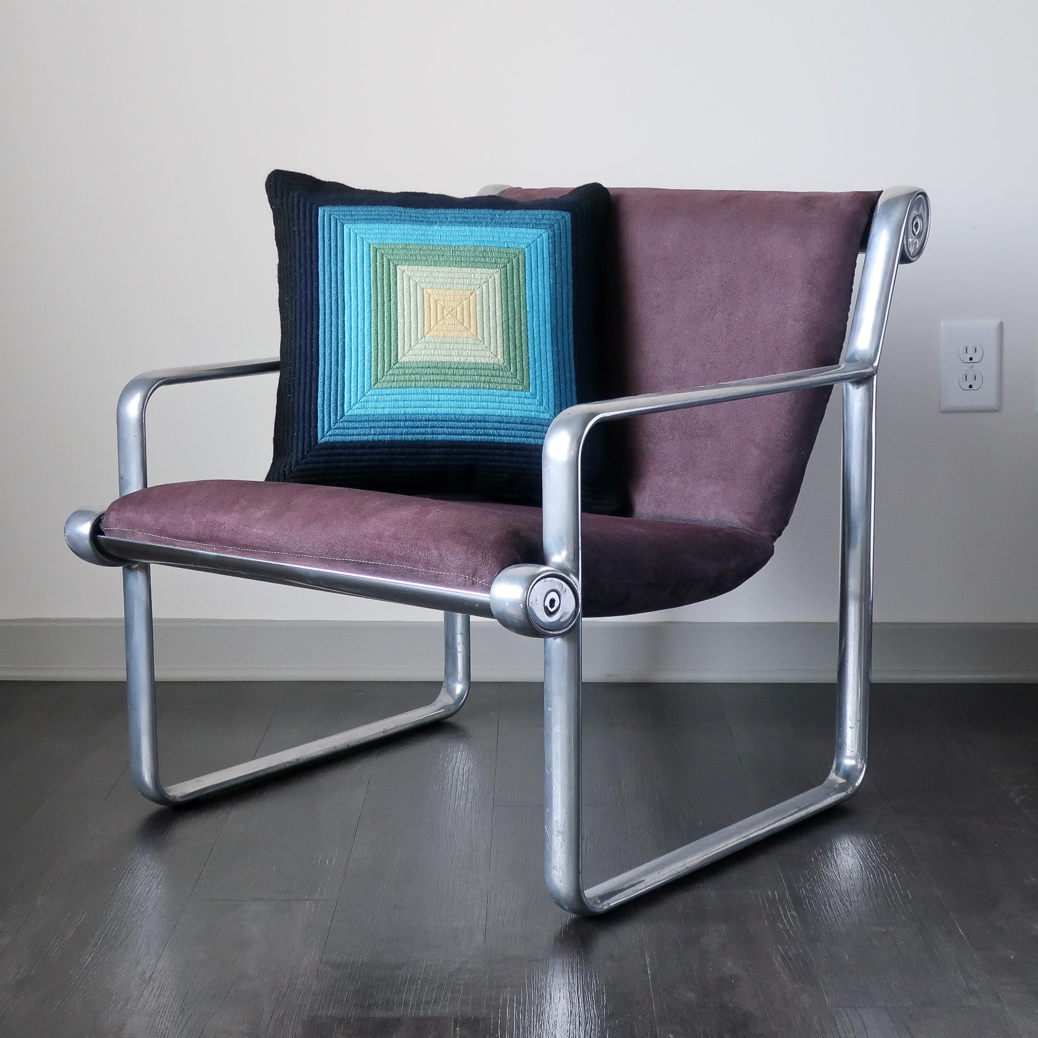Mid-Century Modern Pair of Hannah and Morrison Aluminum Armchairs for Knoll, 1971, Sling Seat For Sale