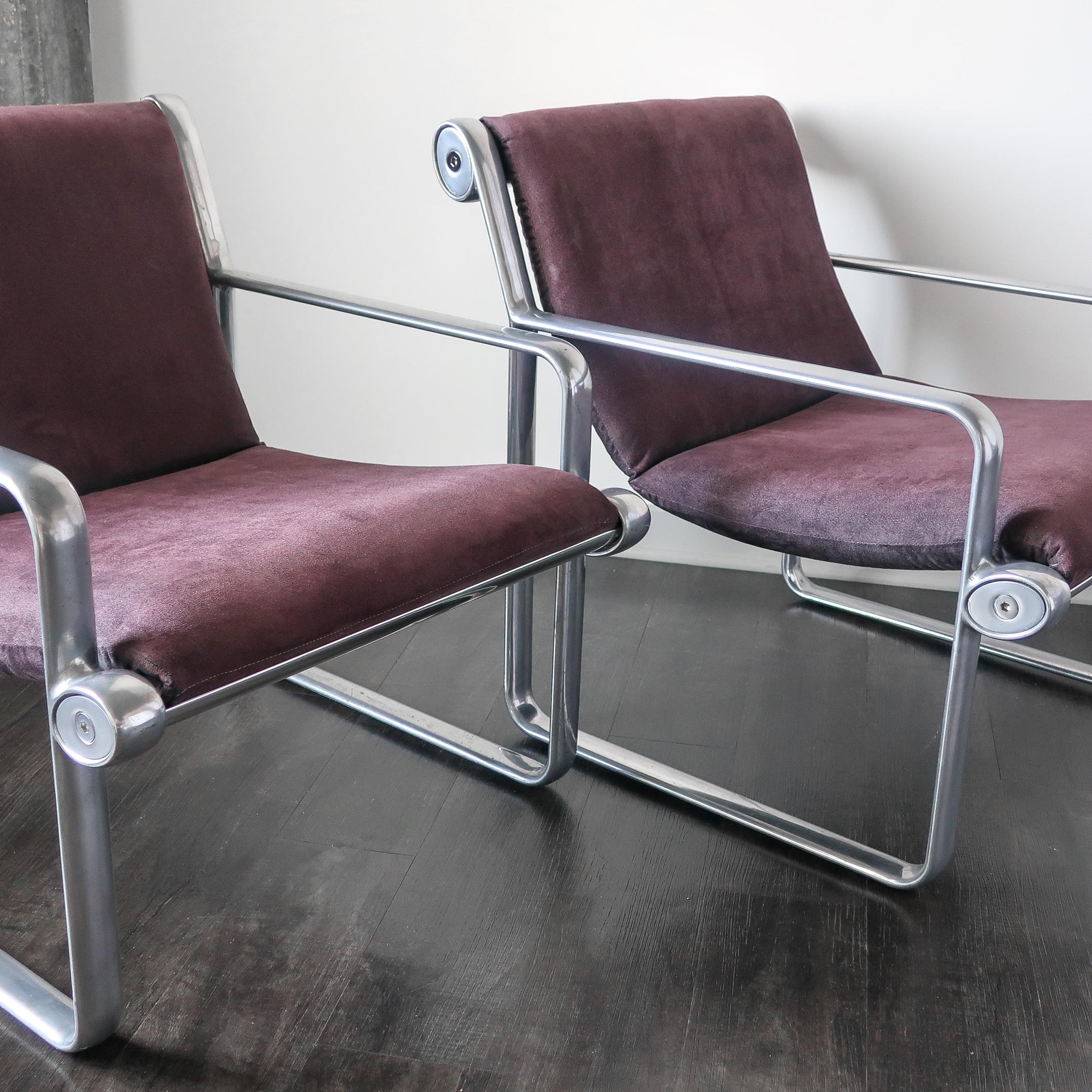 Late 20th Century Pair of Hannah and Morrison Aluminum Armchairs for Knoll, 1971, Sling Seat For Sale