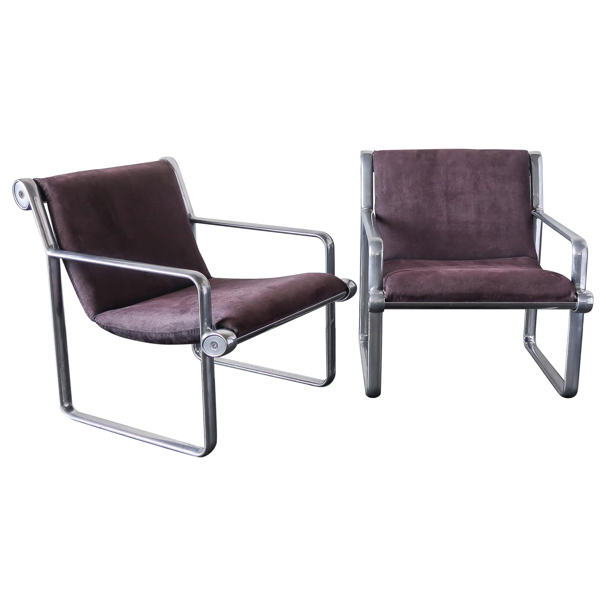 Pair of Hannah and Morrison Aluminum Armchairs for Knoll, 1971, Sling Seat For Sale