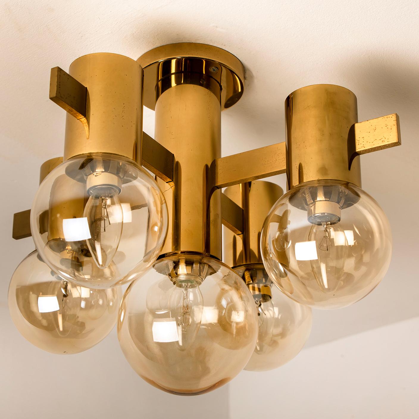Pair of Hans-Agne Jakobsson Brass and Glass Wall Lights, circa 1960 4