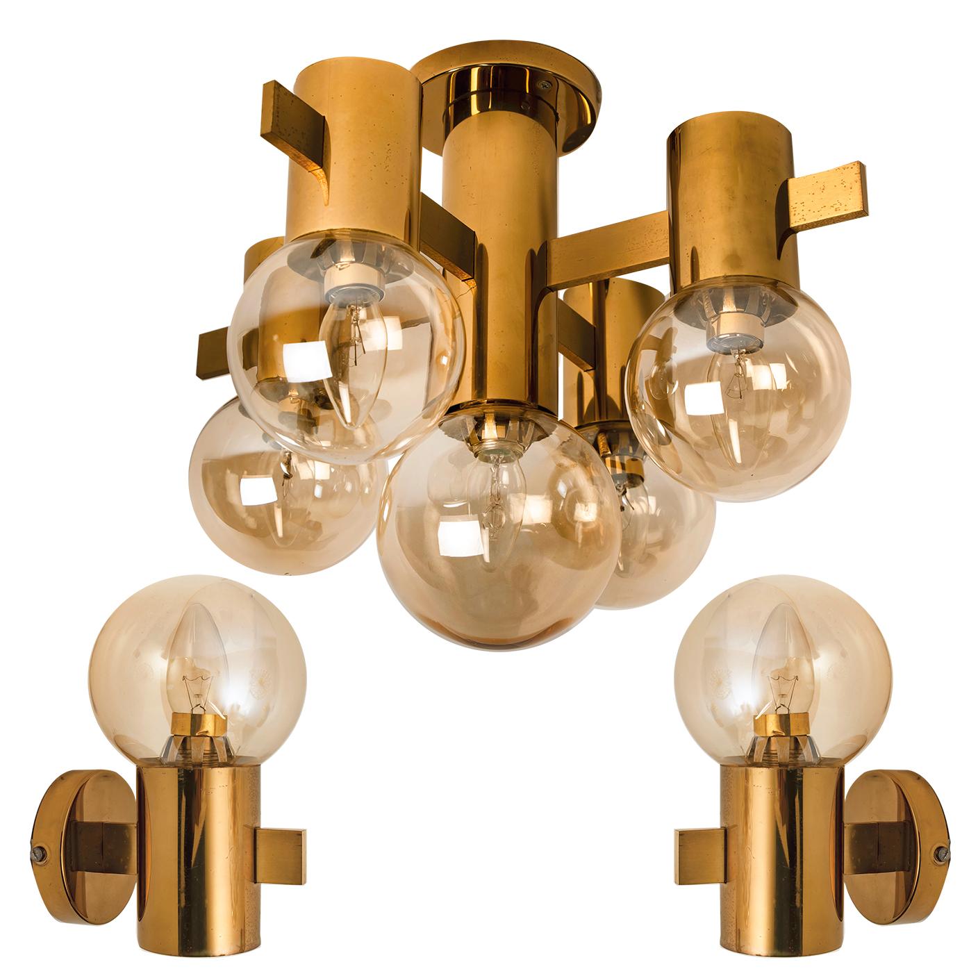 Pair of Hans-Agne Jakobsson Brass and Glass Wall Lights, circa 1960 5