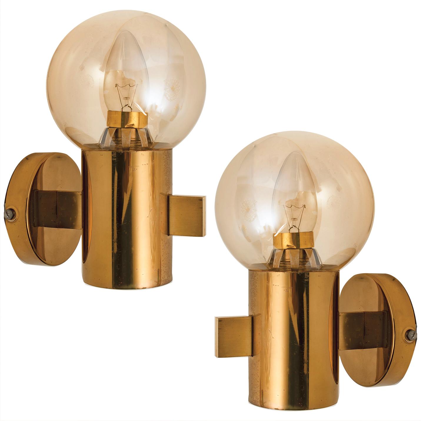 Mid-Century Modern Pair of Hans-Agne Jakobsson Brass and Glass Wall Lights, circa 1960