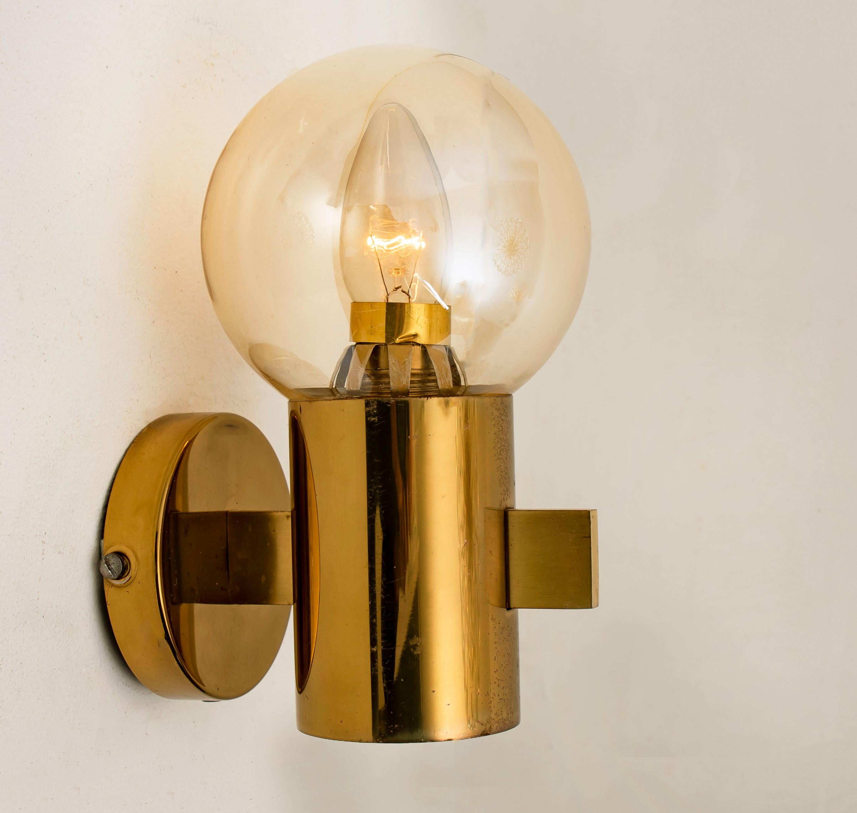 Swedish Pair of Hans-Agne Jakobsson Brass and Glass Wall Lights, circa 1960