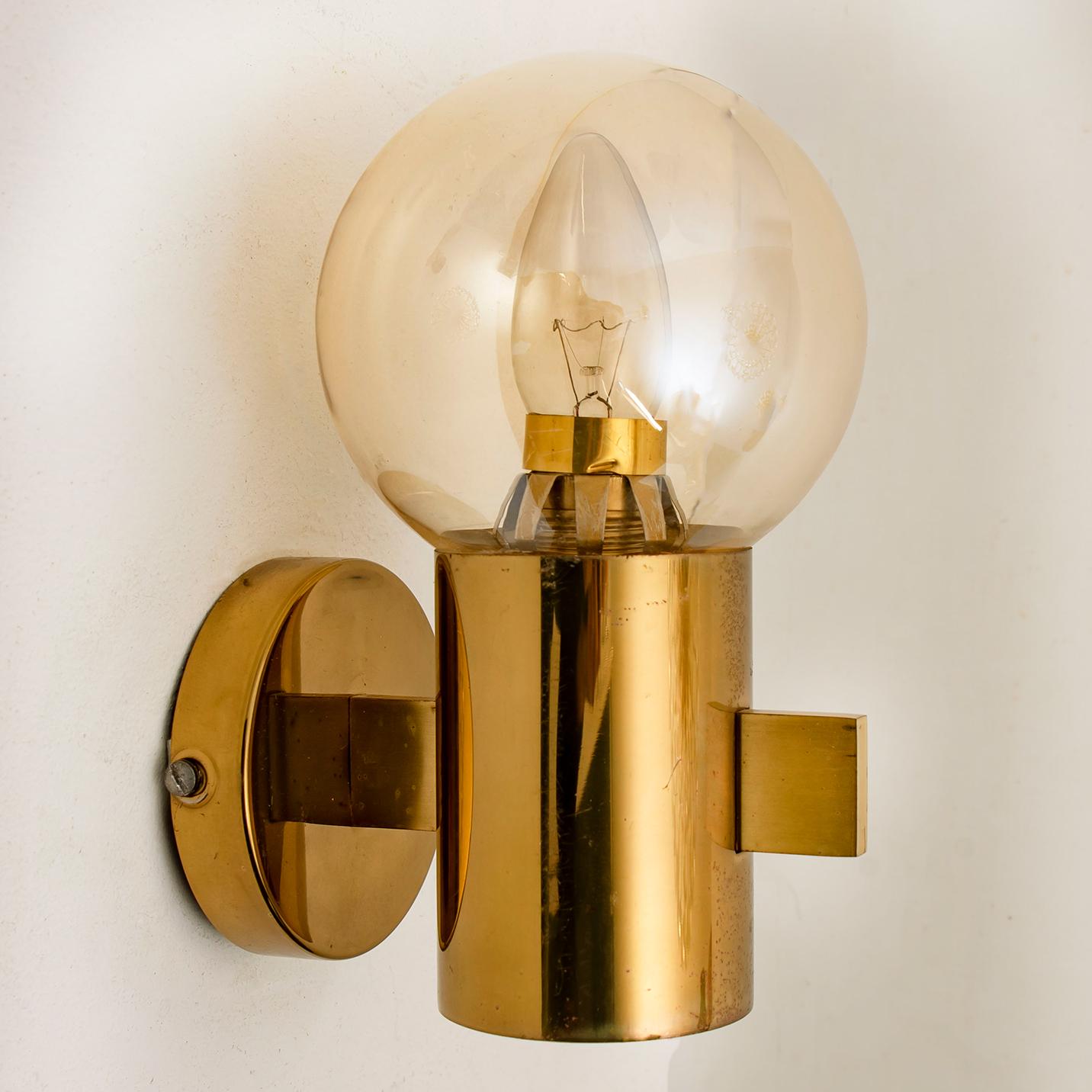 Pair of Hans-Agne Jakobsson Brass and Glass Wall Lights, circa 1960 In Good Condition In Rijssen, NL