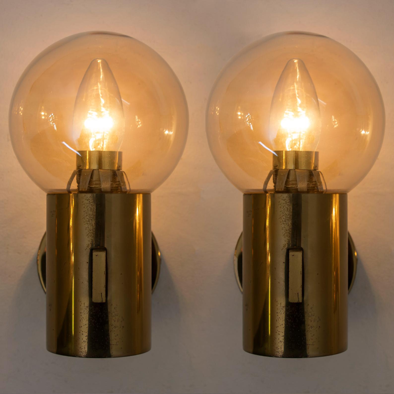Pair of Hans-Agne Jakobsson Brass and Glass Wall Lights, circa 1960 1