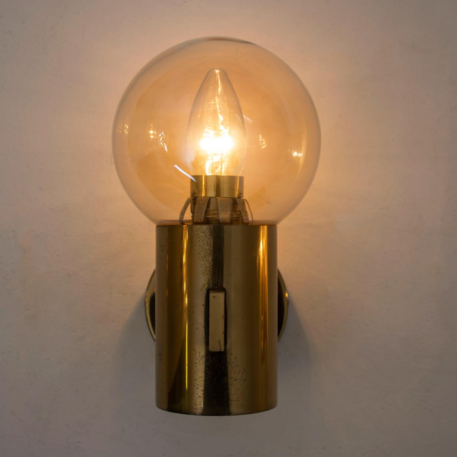 Pair of Hans-Agne Jakobsson Brass and Glass Wall Lights, circa 1960 2