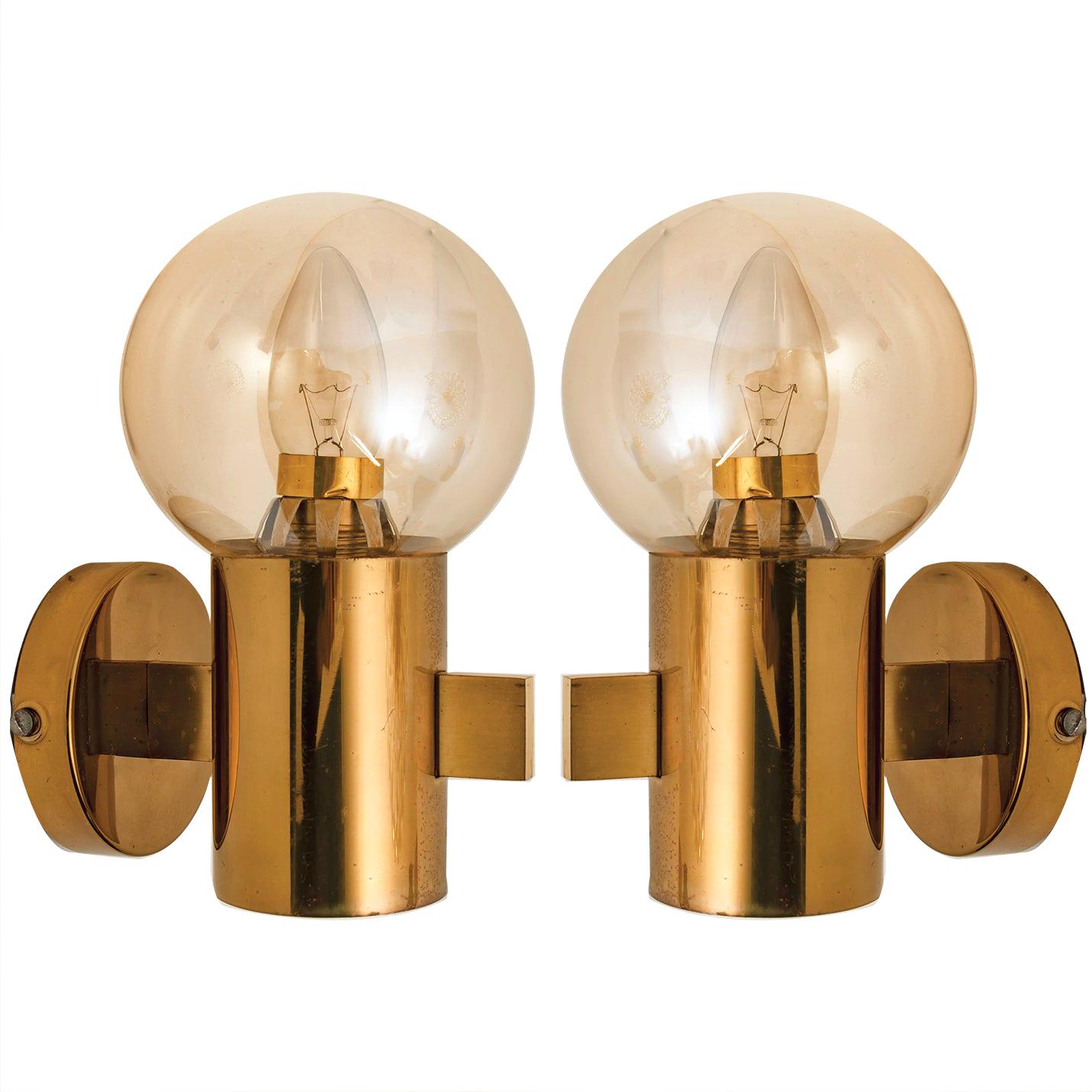 Pair of Hans-Agne Jakobsson Brass and Glass Wall Lights, circa 1960