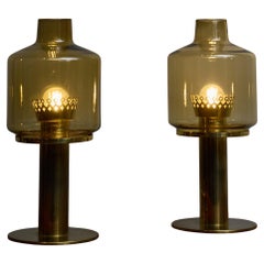 Paar Hans-Agne Jakobsson-Tischlampen aus Messing und Glas B102 aus Messing