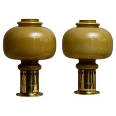 Pair of Hans Agne Jakobsson Brass and Glass Shade Table Lamps