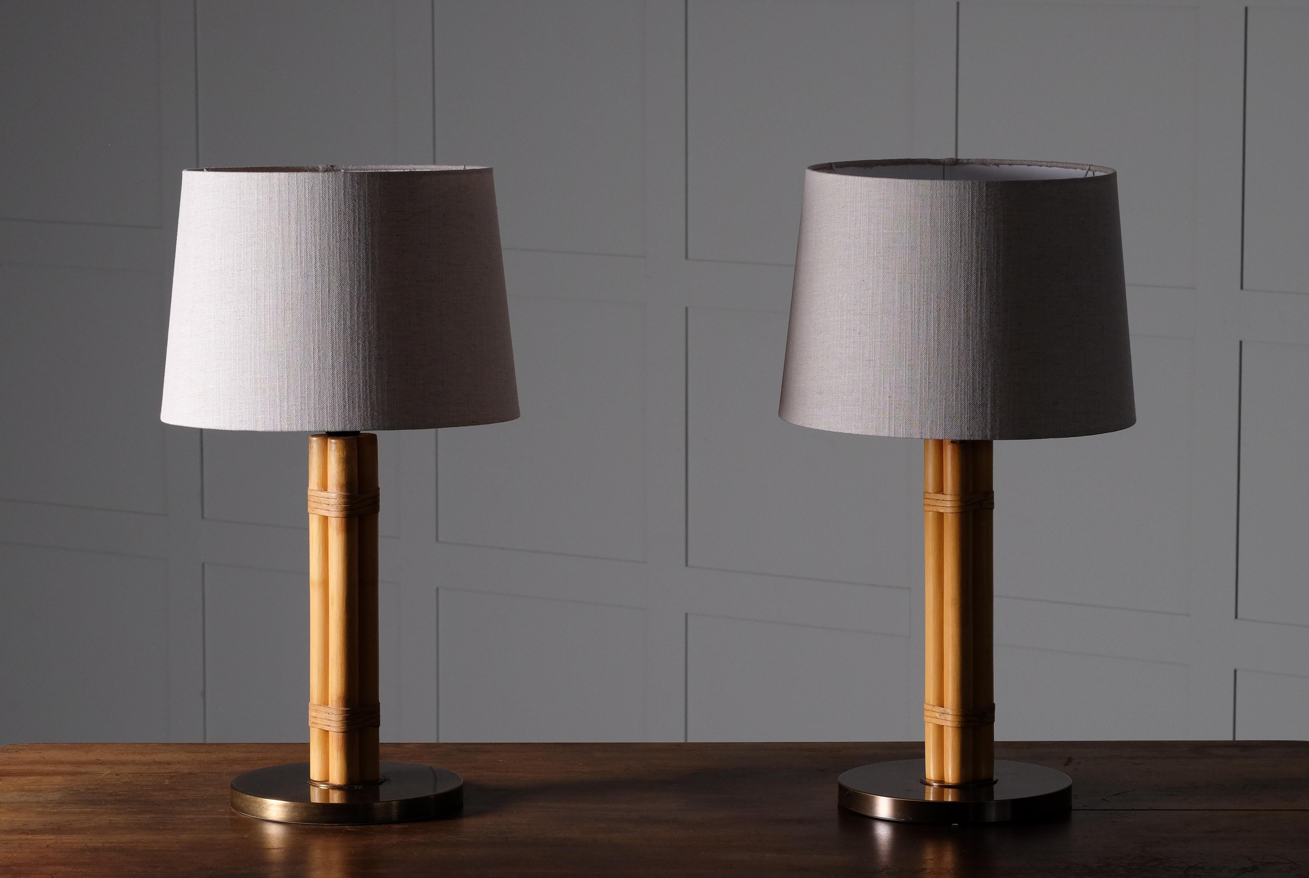 Pair of Hans-Agne Jakobsson Brass & Bamboo Table Lamps, 1970s For Sale 4