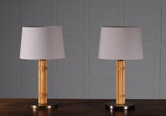 Pair of Hans-Agne Jakobsson Brass & Bamboo Table Lamps, 1970s
