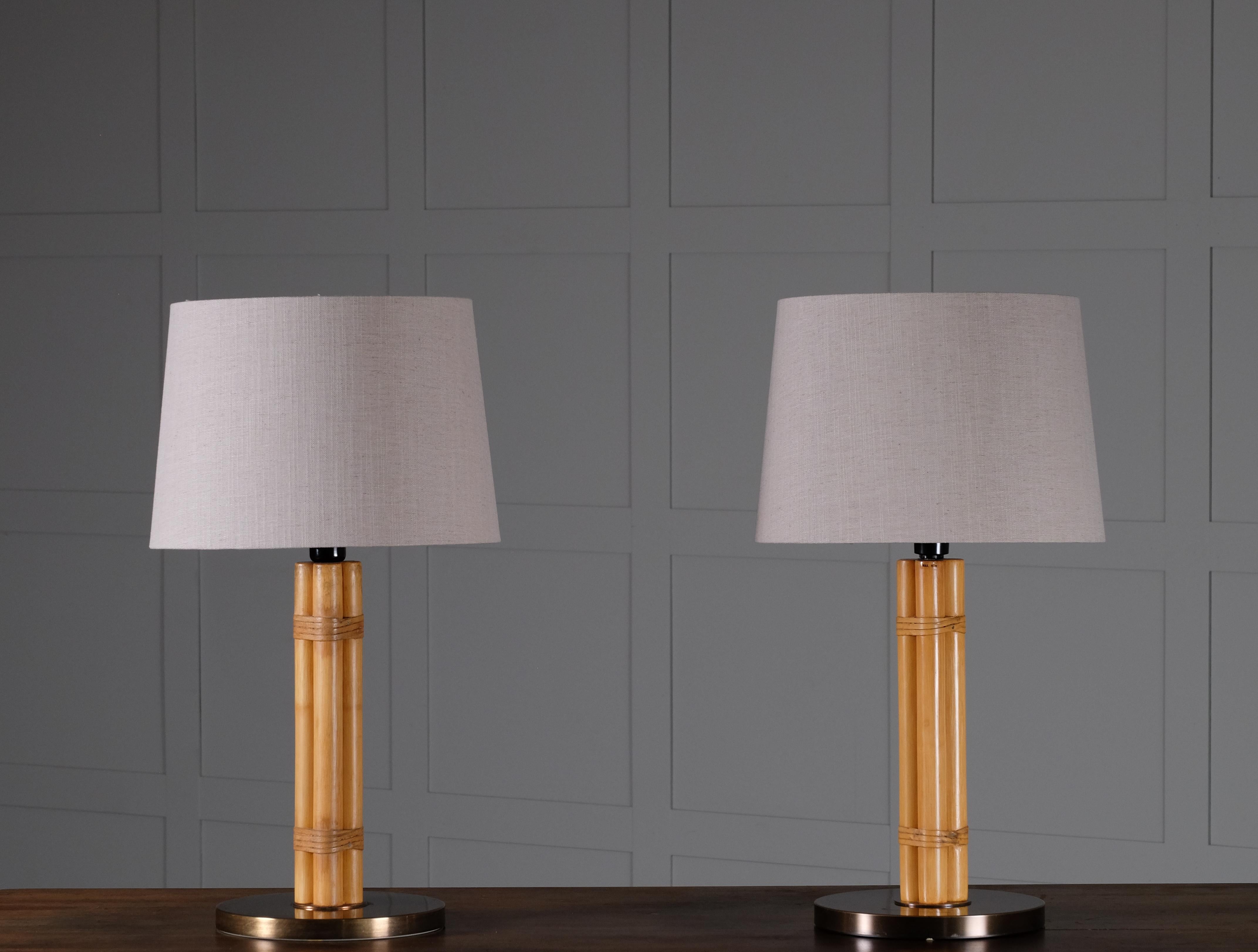 Pair of Hans-Agne Jakobsson Brass & Bamboo Table Lamps, 1970s In Good Condition For Sale In Stockholm, SE