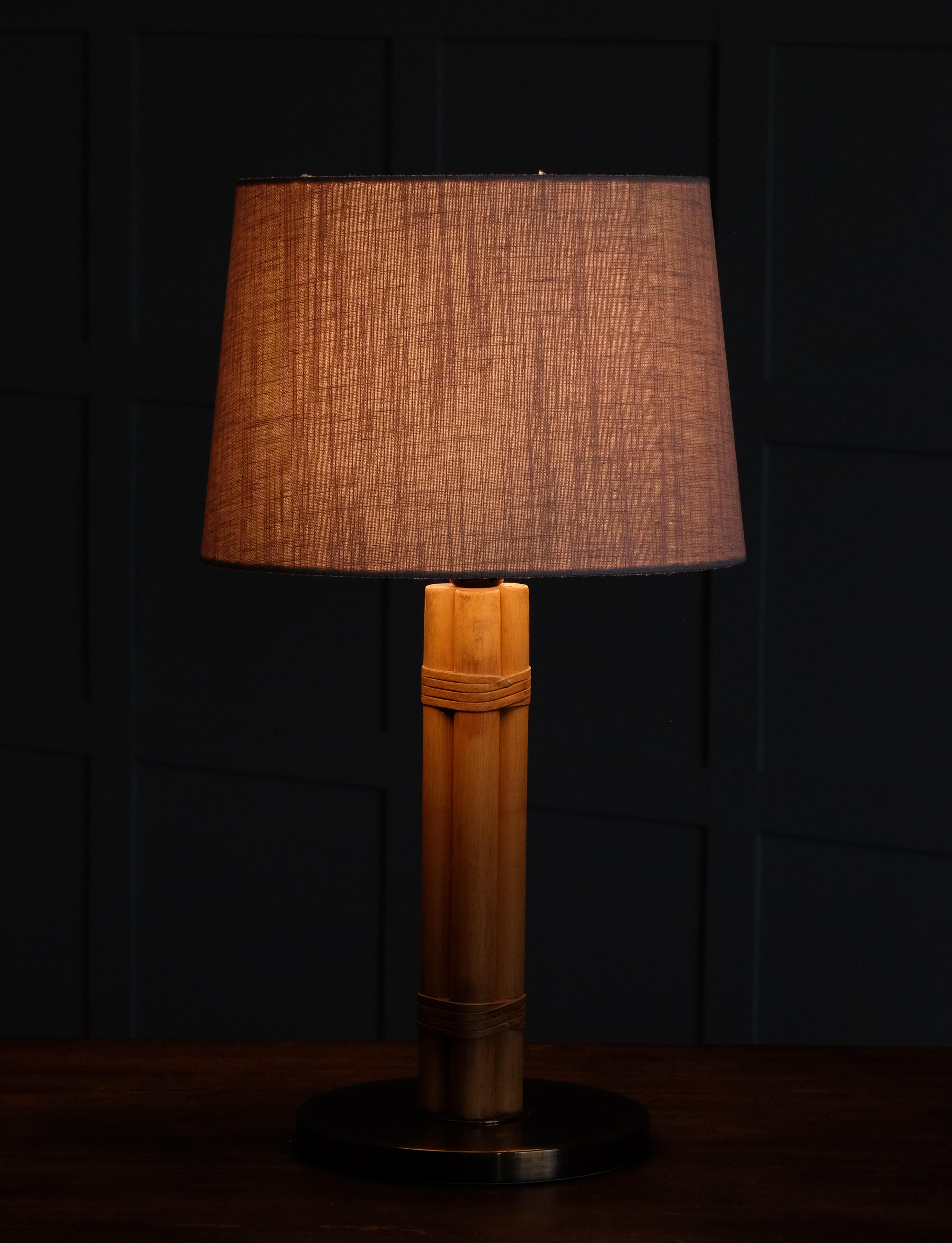 Late 20th Century Pair of Hans-Agne Jakobsson Brass & Bamboo Table Lamps, 1970s For Sale