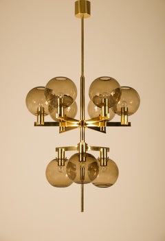Pair of Hans-Agne Jakobsson Brass Chandeliers Model 348/9, 1960s