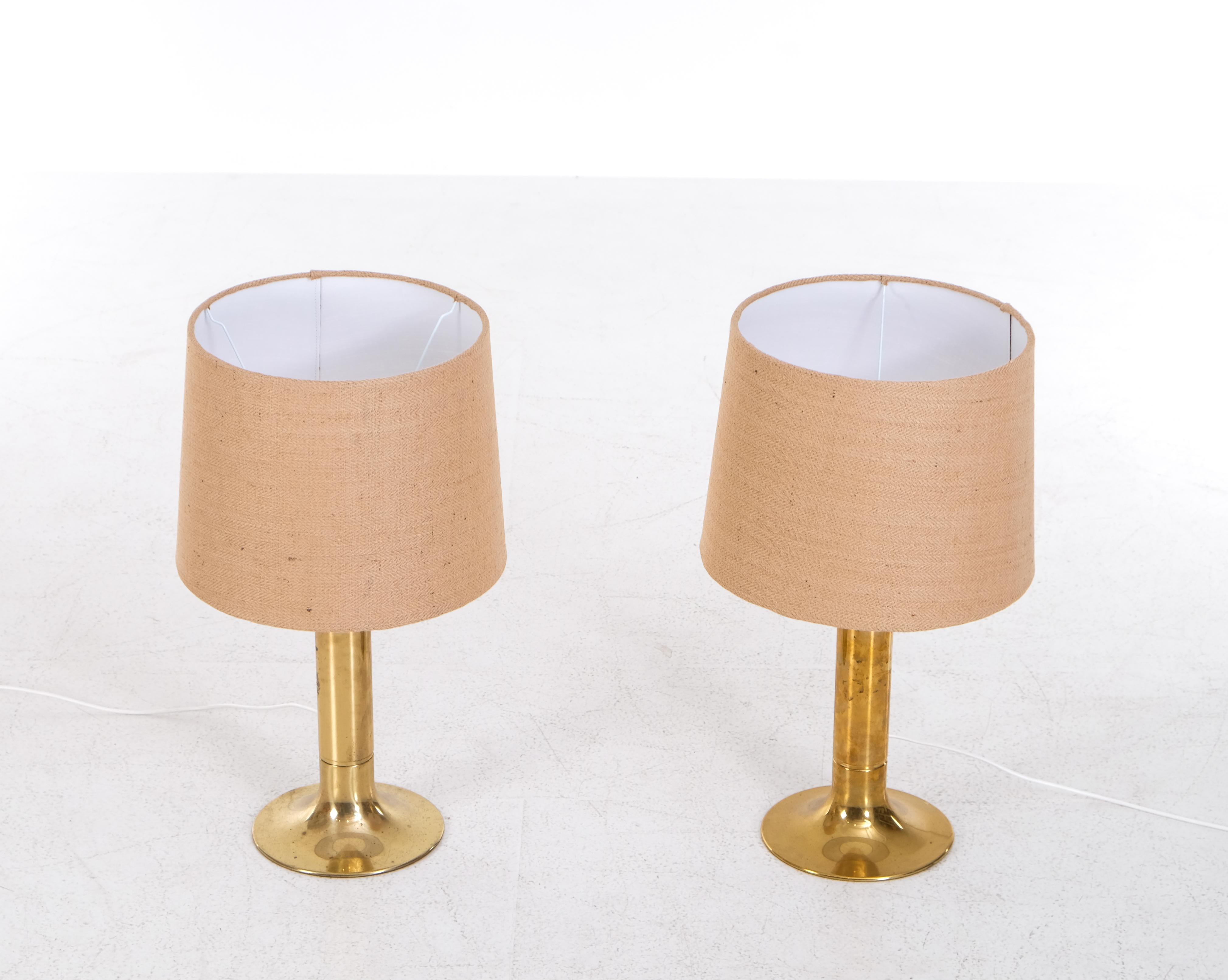 Pair of Hans-Agne Jakobsson Brass Table Lamps model B204, 1970s 3