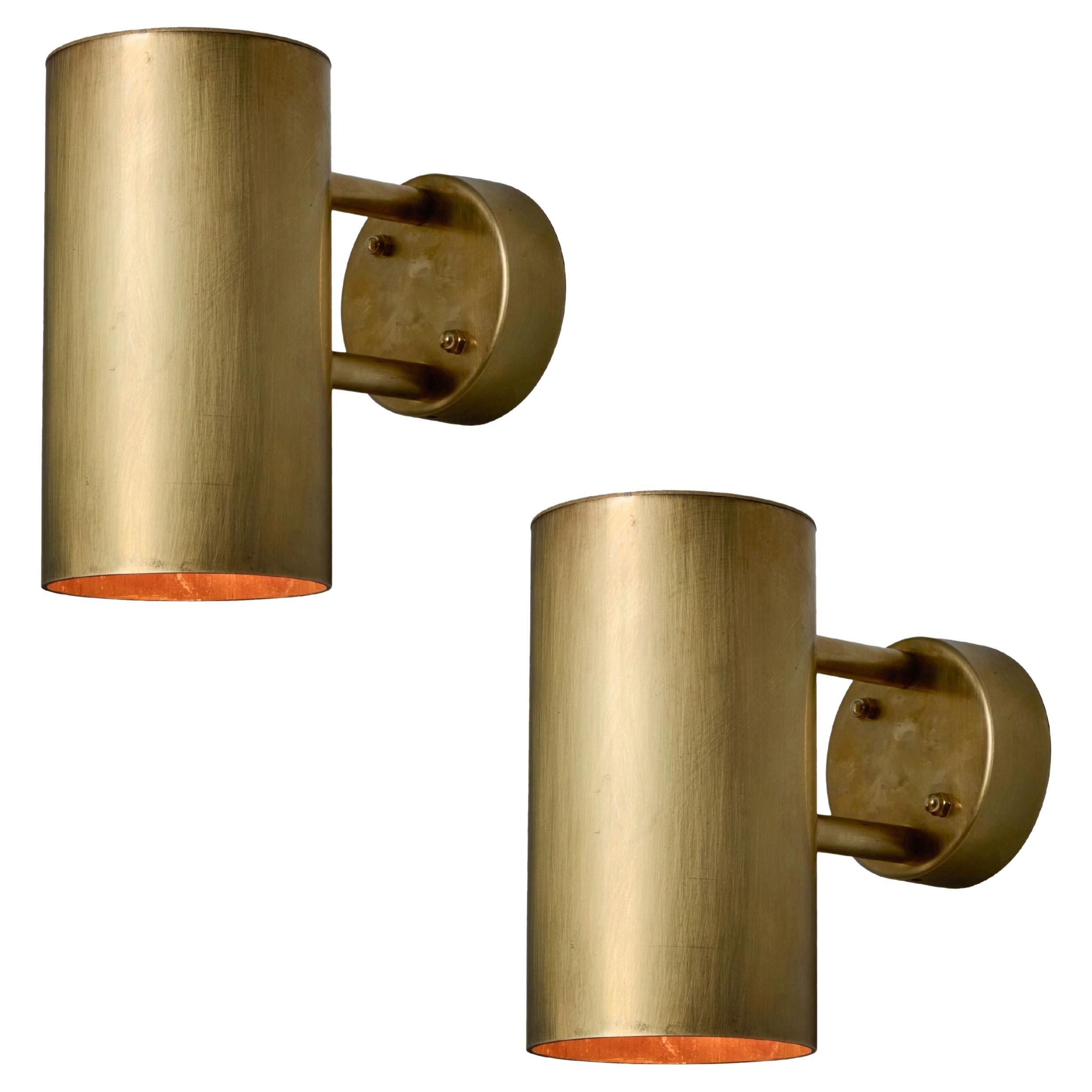 Pair of Hans-Agne Jakobsson C627/110 'Rulle' Raw Brass Outdoor Sconces