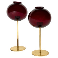Pair of Hans Agne Jakobsson Candle Lights L24 Brass Glass Sweden 1960s