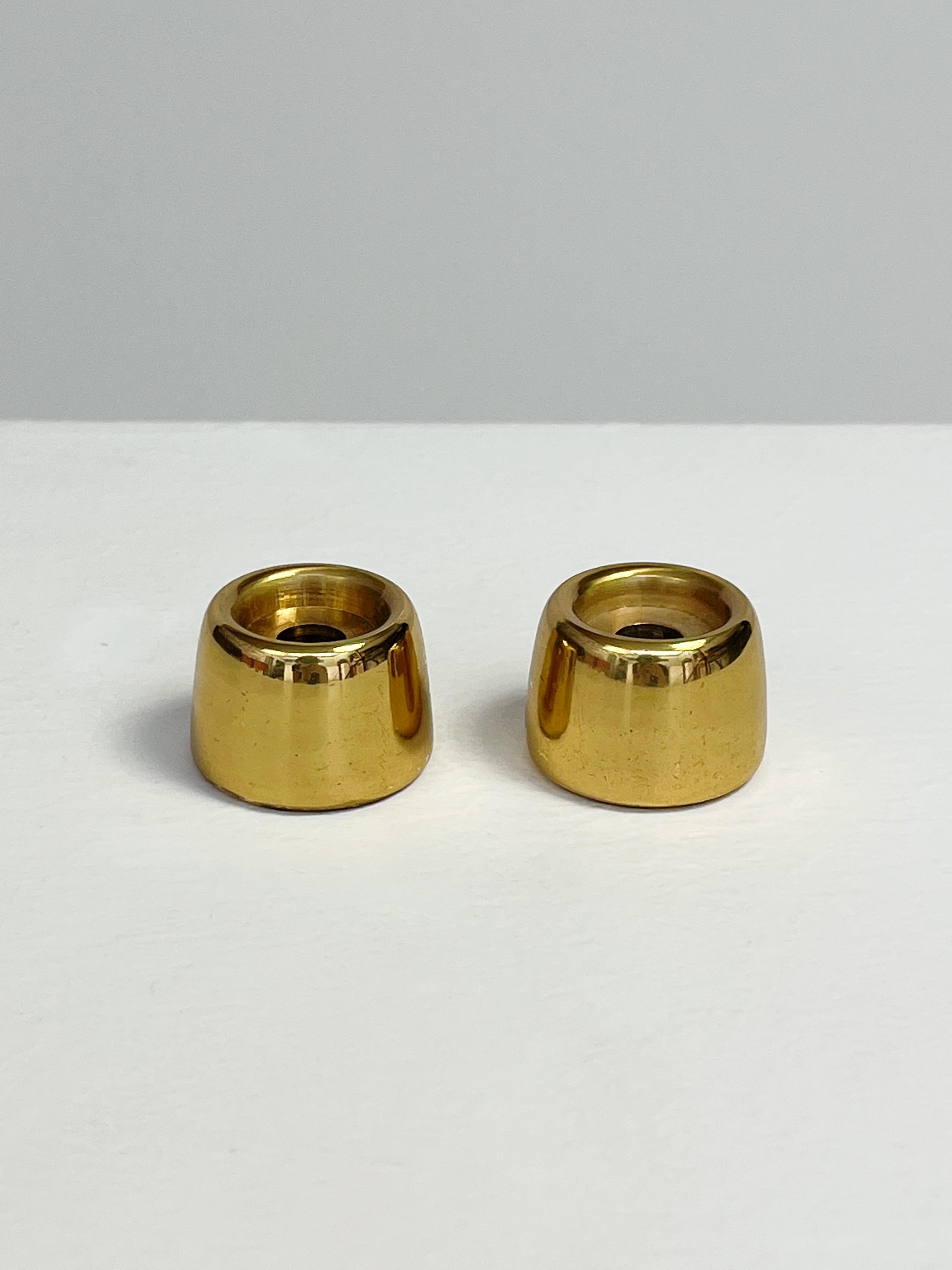 Hand-Crafted Pair of Hans Agne Jakobsson Candle Sticks Brass L97 Miniature Sweden 1960s For Sale