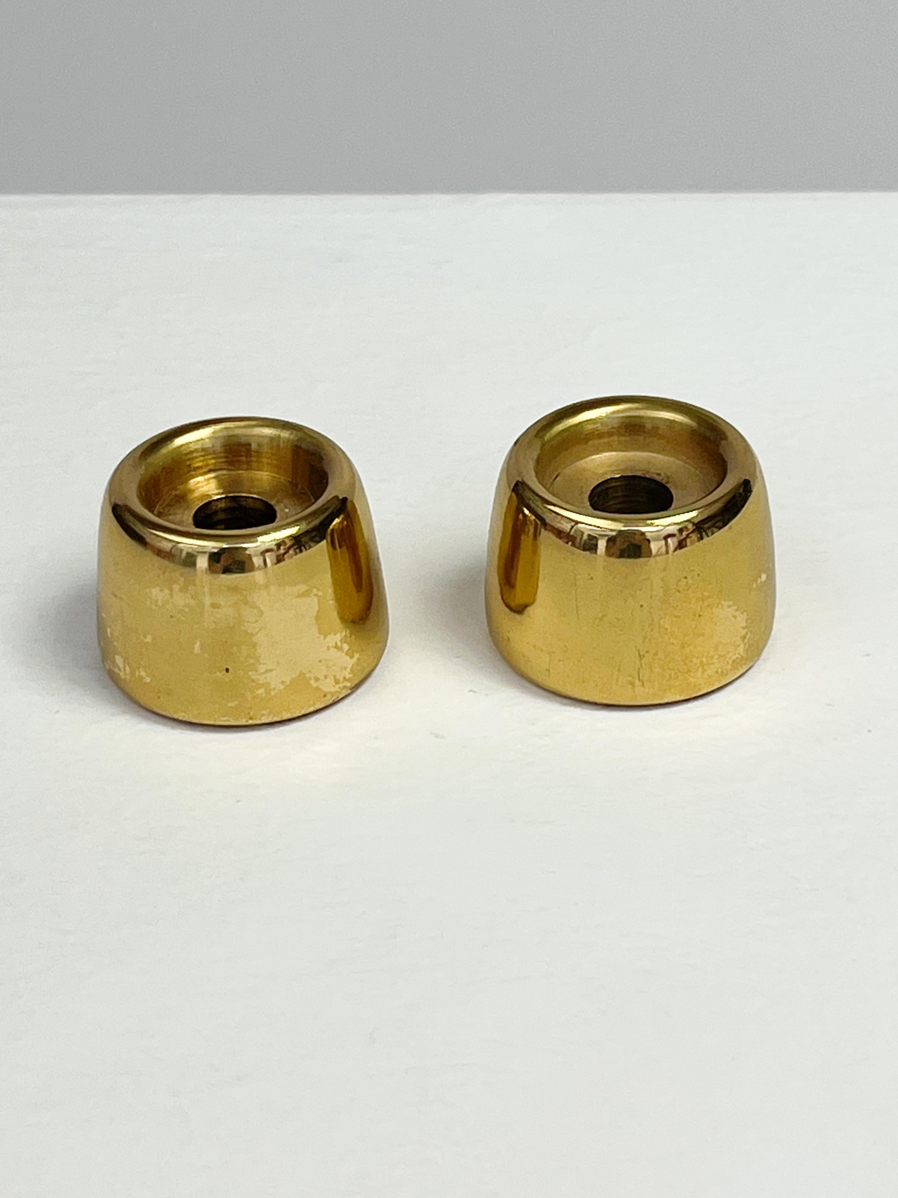 Pair of Hans Agne Jakobsson Candle Sticks Brass L97 Miniature Sweden 1960s In Good Condition For Sale In Basel, BS