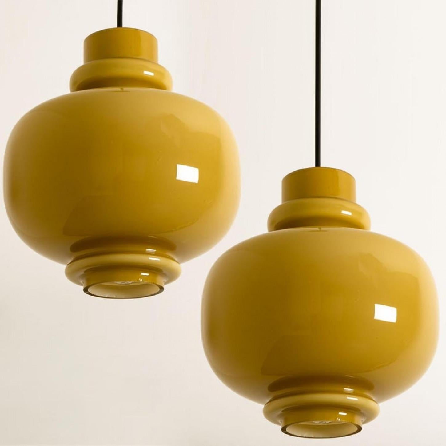 Austrian Pair of Hans-Agne Jakobsson for Staff Braun Glass Pendant Lights, 1960 For Sale