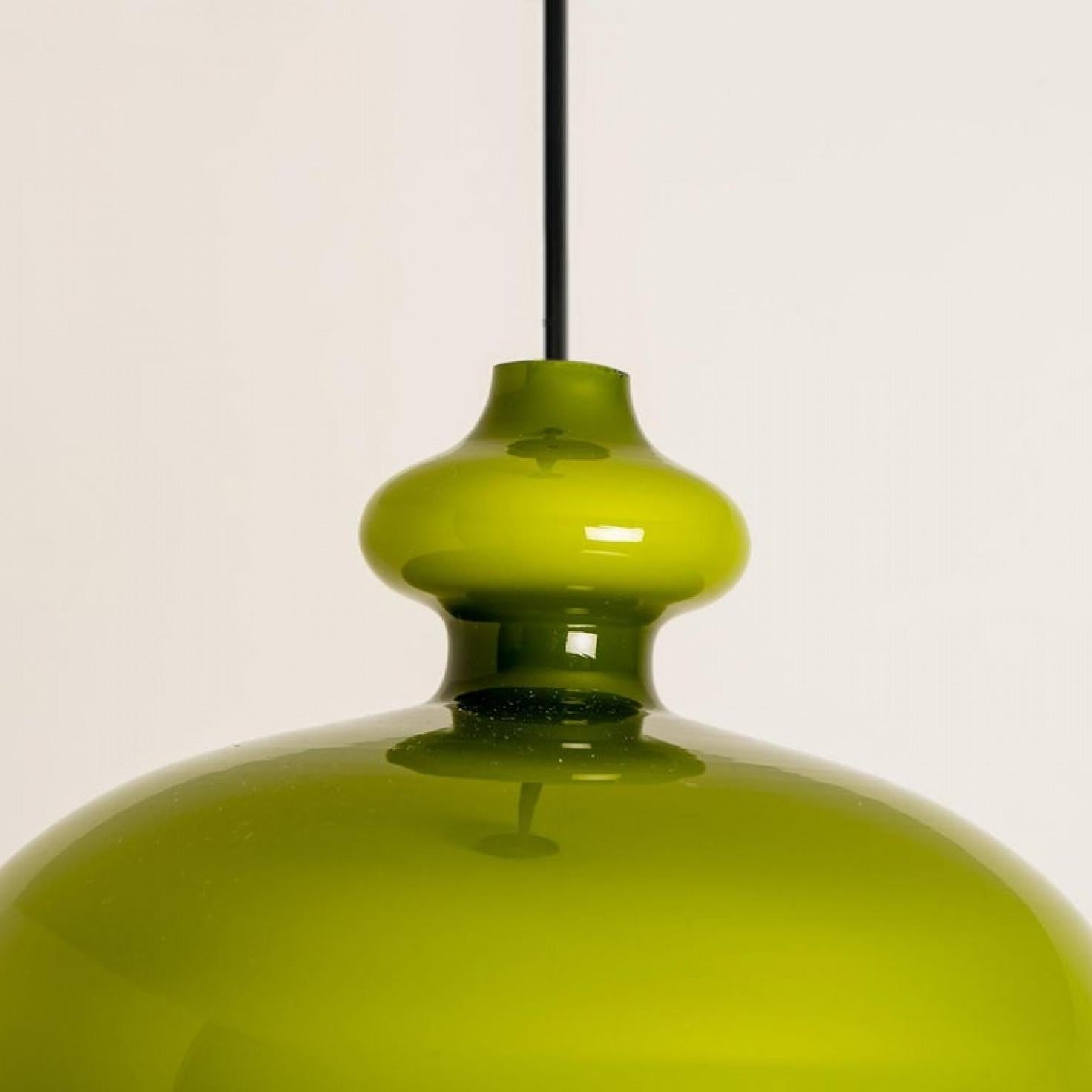 Pair of Hans-Agne Jakobsson for Staff Green Glass Pendant Lights, 1960 For Sale 7