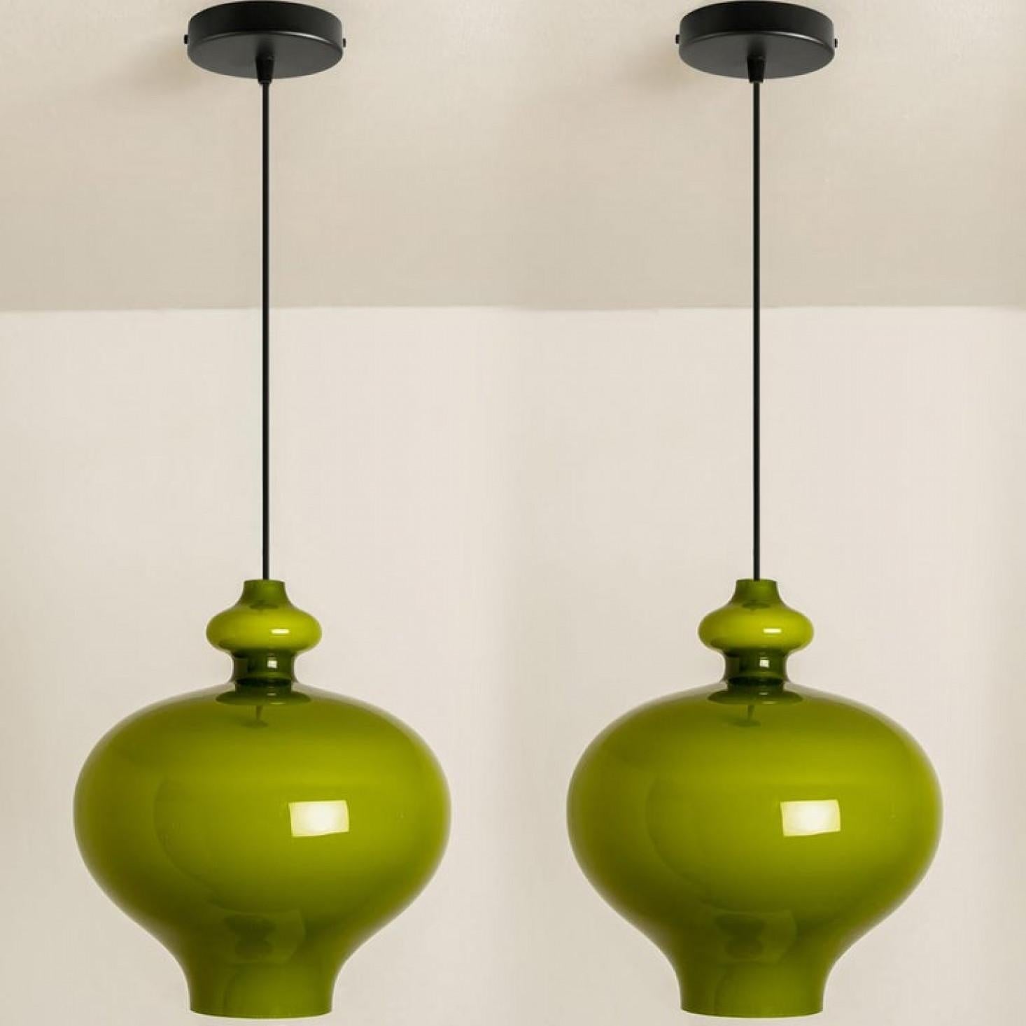 Pair of Hans-Agne Jakobsson for Staff Green Glass Pendant Lights, 1960 For Sale 8