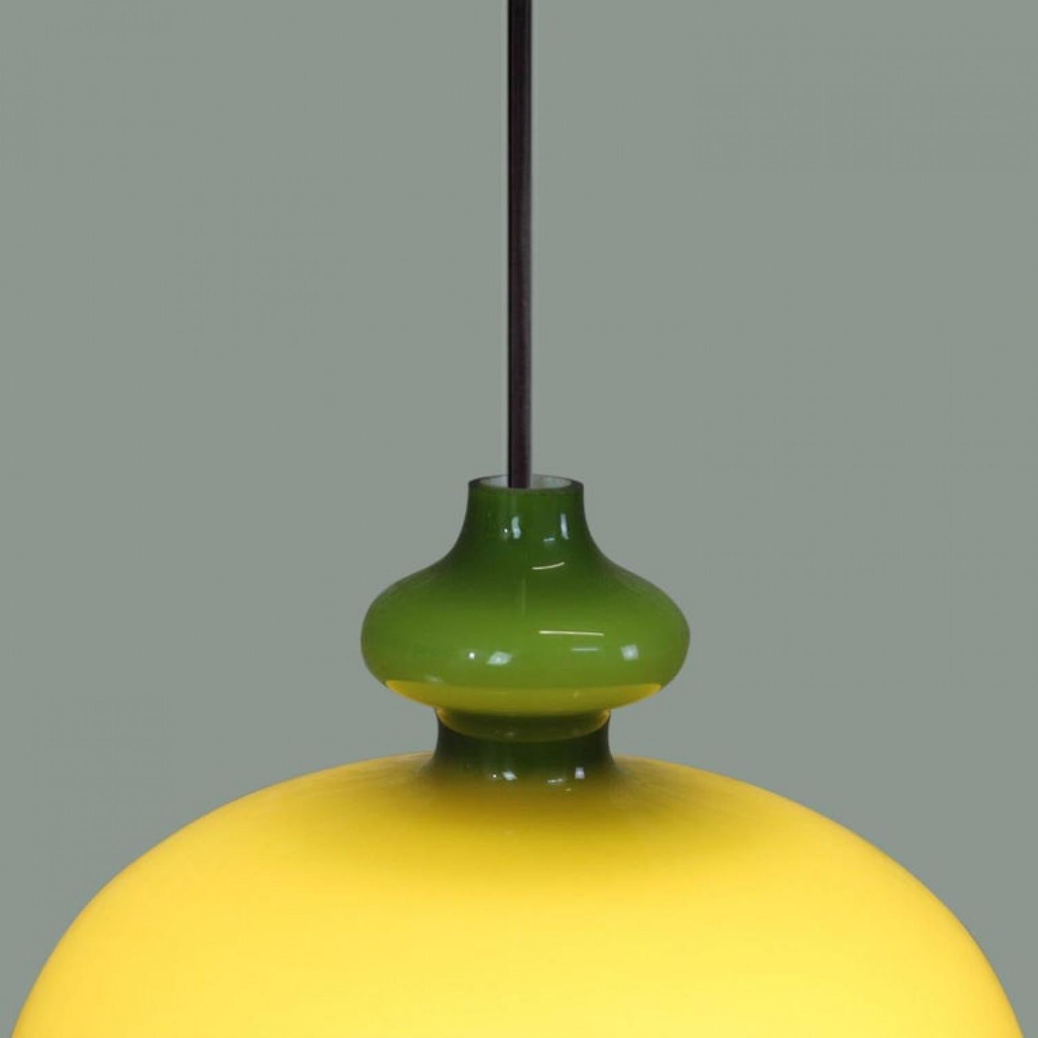 Pair of Hans-Agne Jakobsson for Staff Green Glass Pendant Lights, 1960 In Good Condition For Sale In Rijssen, NL